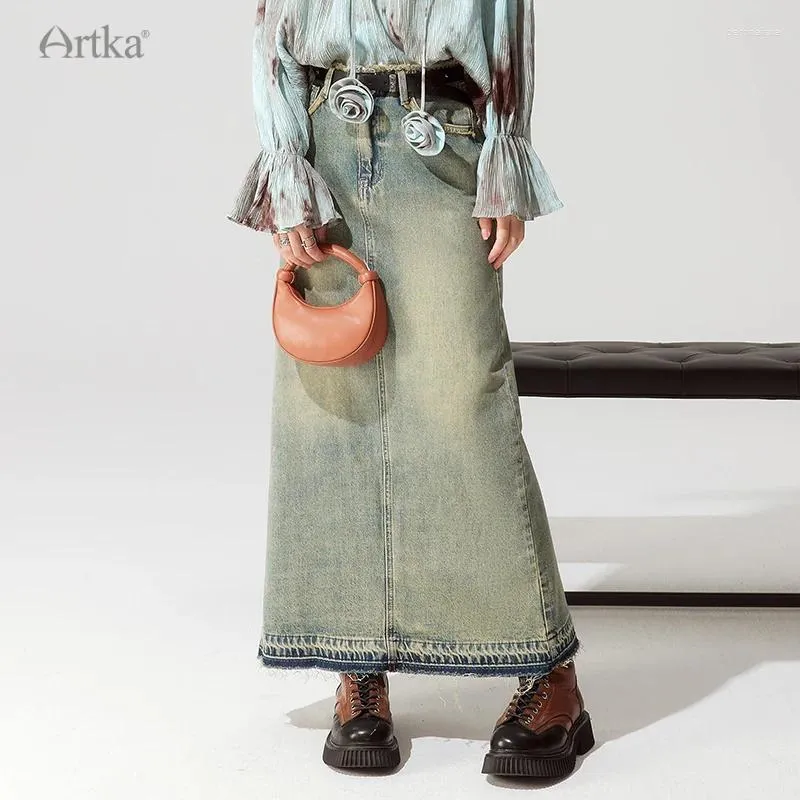 Gonne Artka 2024 Early Autunno Women Skirt Fashion Vintage High Welined Denim Long Straight with Belt QN92331Q