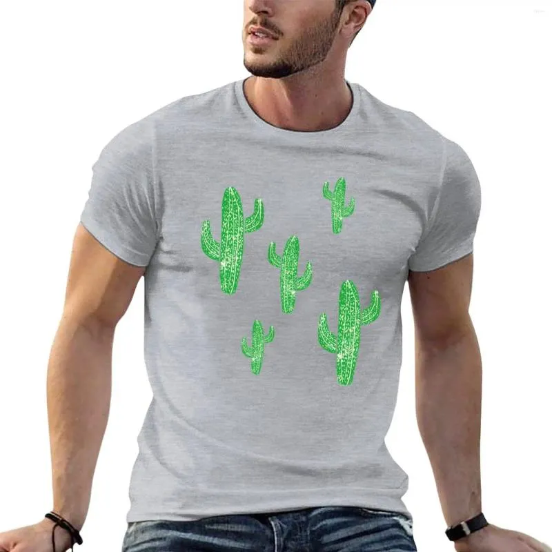 Men's Polos Linocut Cacti #2 Green T-Shirt Animal Prinfor Boys Korean Fashion T Shirt Men