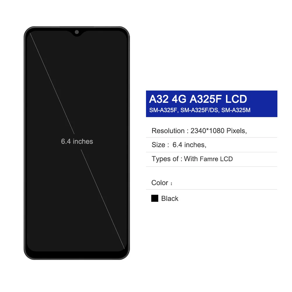 AMOLED A32 A325F -Bildschirm für Samsung Galaxy A32 A325 A325F 325F/DS LCD -Anzeige Digitaler Touchscreme mit Rahmenbaugruppenteilen