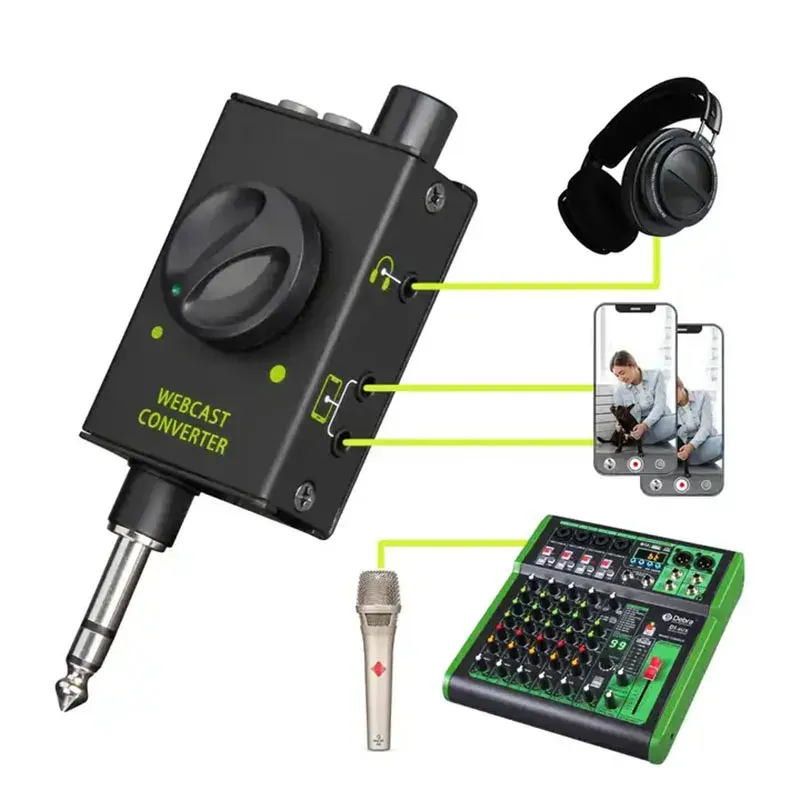 Prozessoren DeBra Audio Mixer DJ Console Mix Controller Audio Interface Live -Streaming -Adapter für Smartphone -Audioausgabekonverter