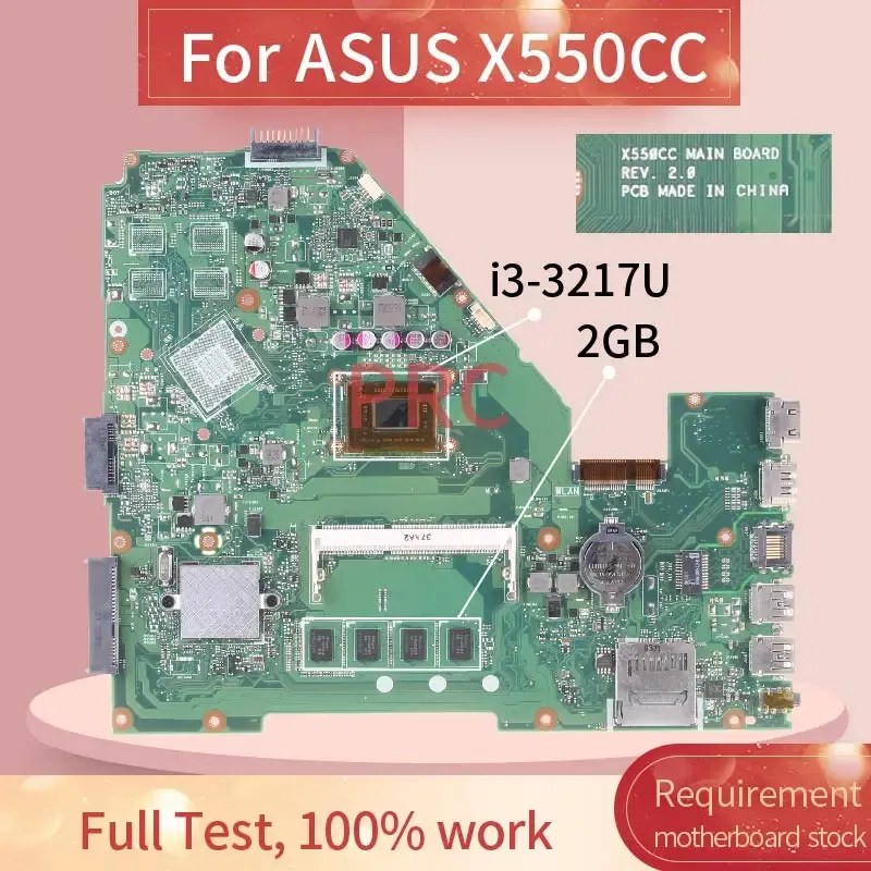 Motherboard REV:2.0 For ASUS X550CC Laptop Motherboard SR0XF i33217U With 2GB RAM DDR3 Notebook Mainboard Tested
