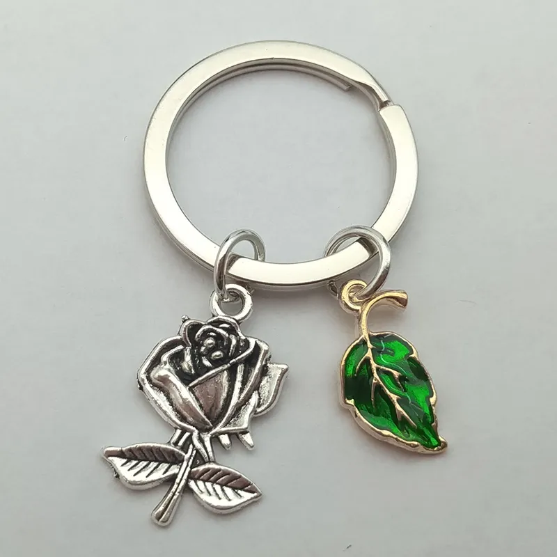 Süße Schlüsselbund Rose Blume Blätter Blumen Key Ring Märchenmärchen Schlüsselketten Valentinstag Geschenke für Frauen Mädchen Handtasche Accessorie Schmuck Schmuck