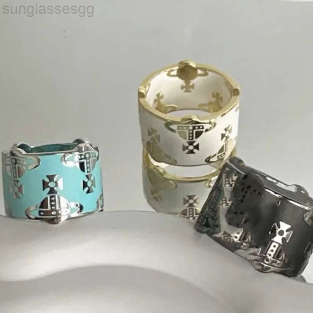 Designer Viviane Westwood Western Empress Dowager Enamel Saturn Cross Ring Personality Wide Faced Letter Planet Ring