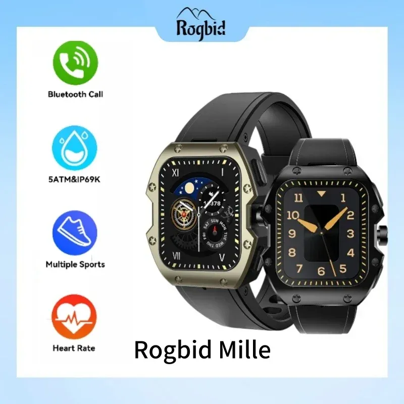 시계 스마트 시계 Rogbid Mille 야외 스포츠 시계 5ATM 방수 남자 시계 Bluetooth Call Smartwatch Men Xiaomi 전화.