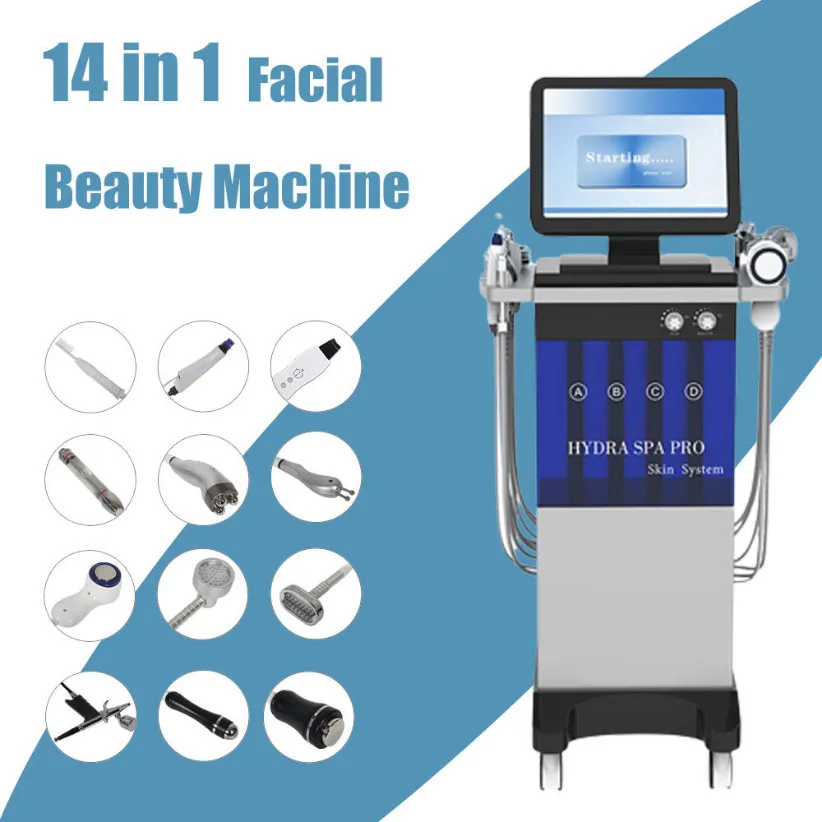 Equipo de belleza multifuncional 14 en 1 Hydra Dermabrassion Face Peling Clean Winter Care Facial Cleaning Hydro Water Oxygen Jet Peel Machin