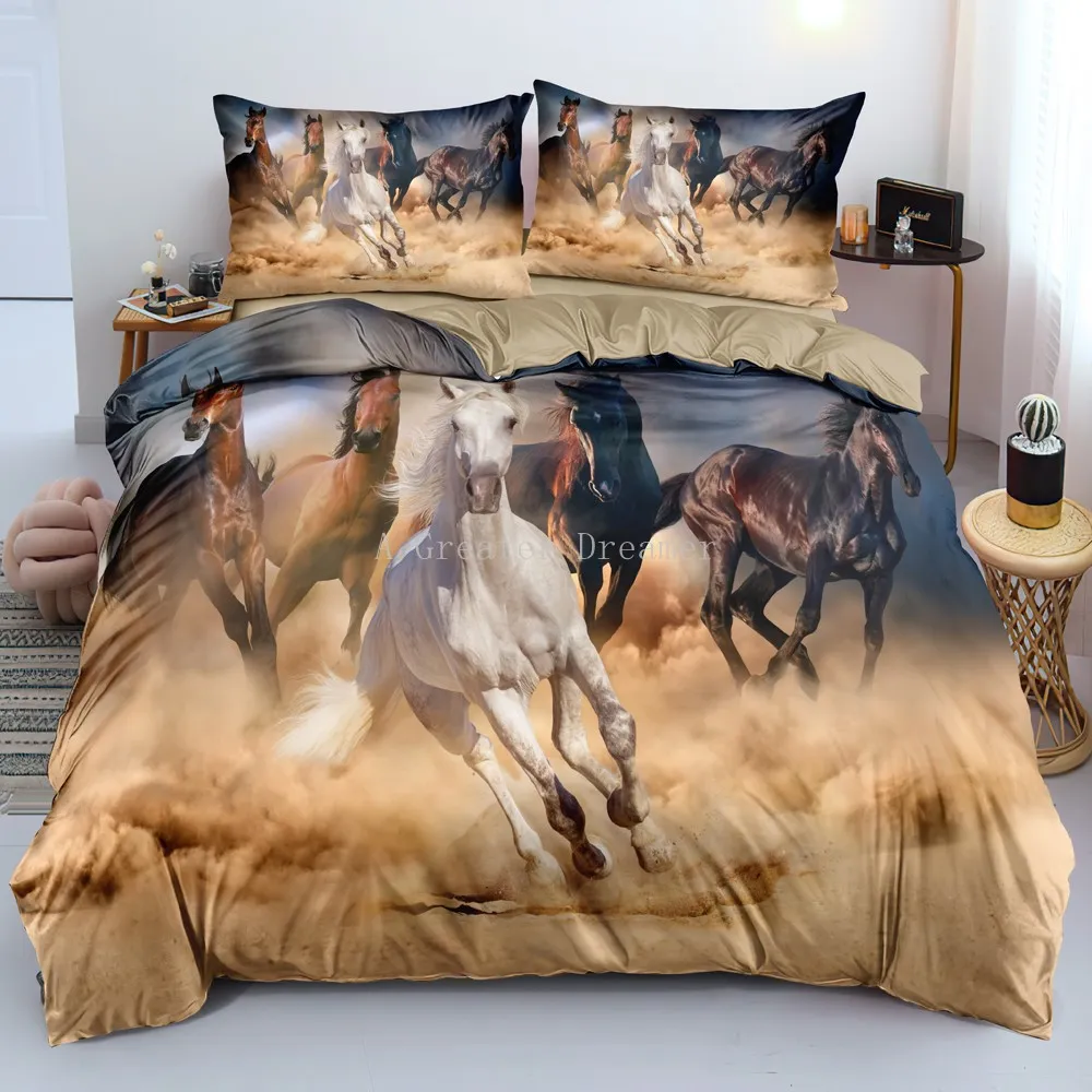 Konie wydrukowane kołdra Zestaw podwójny pełny Król King Bedding Bedspread Soft Quilt Cover Pillcase Animals Home Tekstyle
