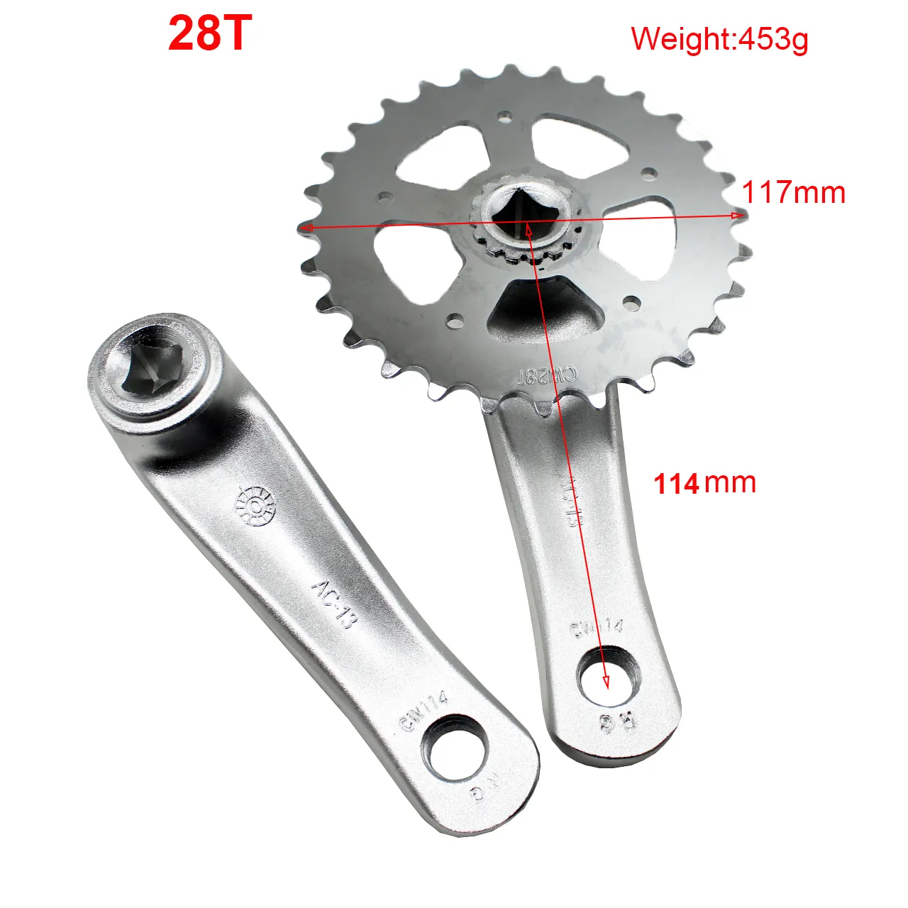 25/28t per bambini per bambini in bicicletta in bicicletta per biciclette singolo set foro quadrato in lega di alluminio102/114 mm pezzi di bici a manovella