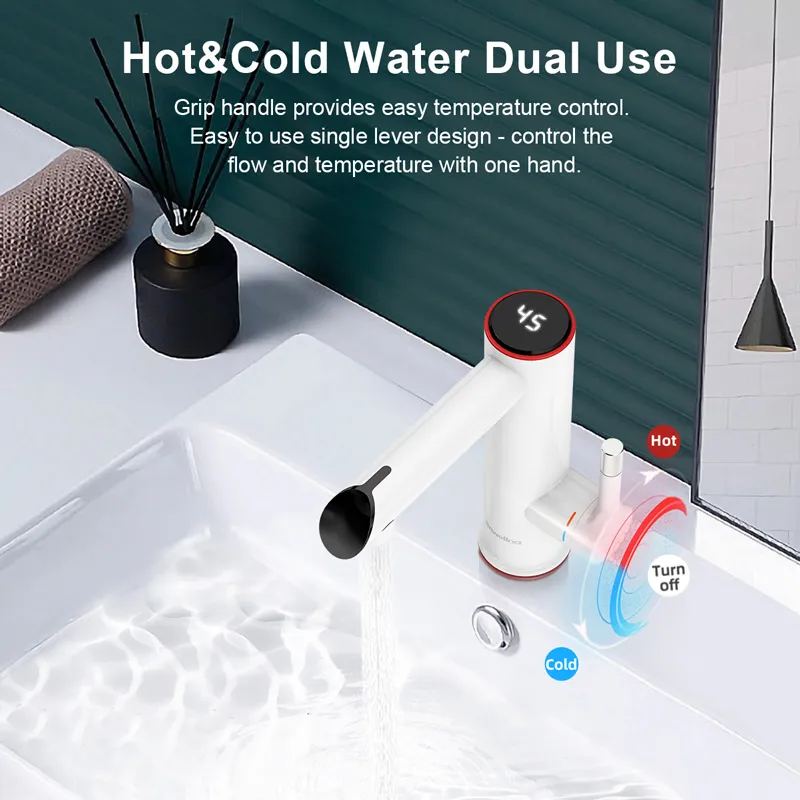 Briwellna Electric Warer Heater Taucet 2 em 1 torneira de bacia com exibição digital Aquecedor de água fluindo 220V Banheiro elétrico Torneiras