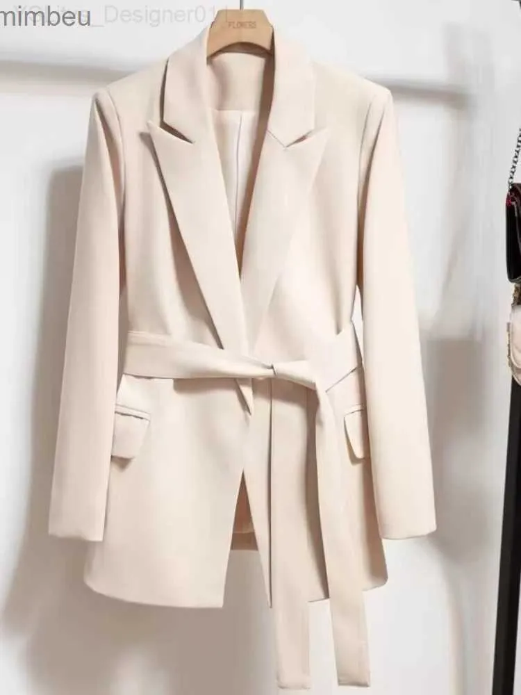 Damskie garnitury Blazers Damskie Blazery Spring Autumn Suit Płaszcz Beige Til Up Jacket Slim Fit Stylowa górna część odzieży wierzchniej Lady Blazer dla kobiet odzież C240410