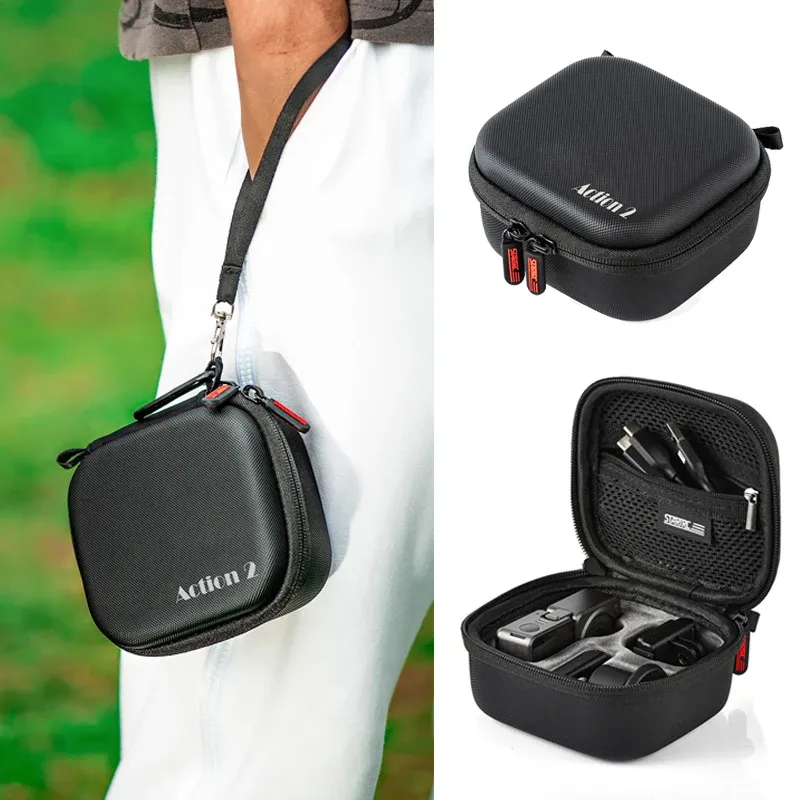 Camera's Action 2 Portable Mini Bag Waterdicht PU Harde deksel met handband metaal draagtas voor DJI Action 2 Accessoires