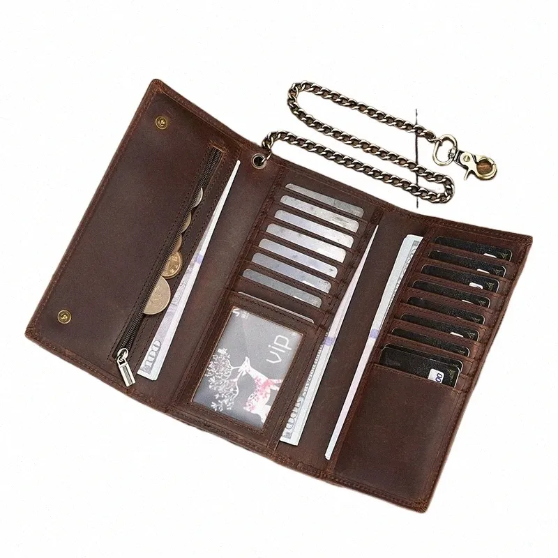 Luxusstil Herren -Leder -Brieftasche mit IR -Kette echter Leder -Clip -Geldbörse für Männer männliche Fi -Männer LG Wallet Dropship N1XG#