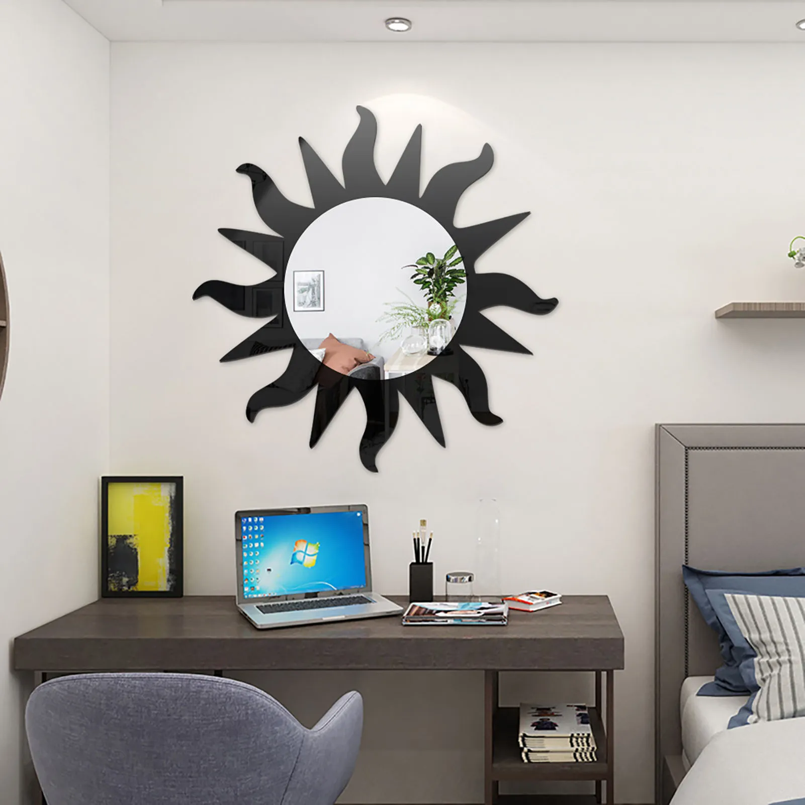 3D Sun Shape Mirror Acrylics Självhäftande väggspegel klistermärke HD Glass Soft Mirror Wall Sticker Home Living Room Wall Decor