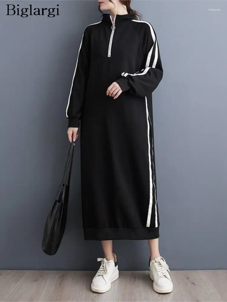 Abiti casual oversize autunno inverno inverno stampato a strisce lunghe abiti di felpa per la felpa donne sciolte modis signore donne 2024