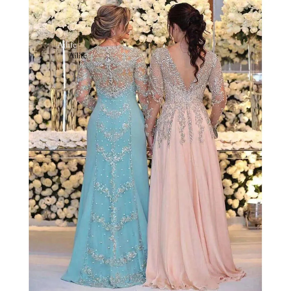 Vintage Sequins Mother of the Bride Dresses Long Sleeves Beads Crystals Mother of Groom Dresses Plus Size Evening Prom Gowns