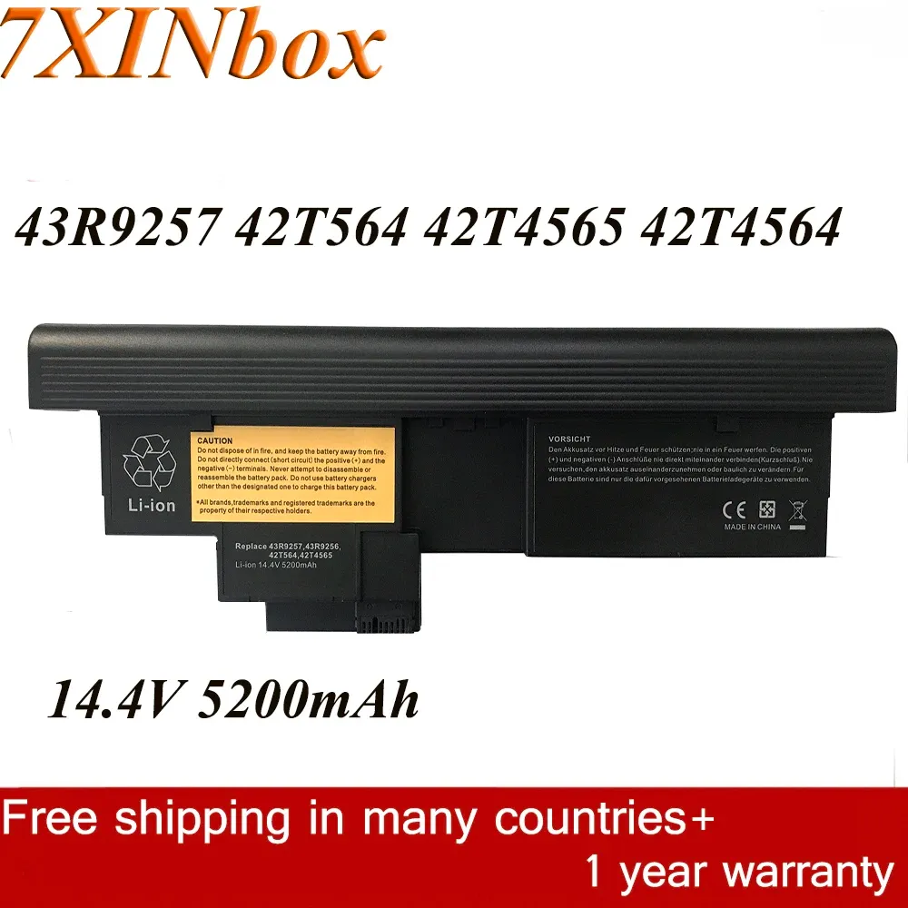 バッテリー7XINBOX 14.4V 5200MAHラップトップバッテリー42T4657 43R9257 42T564 42T4564 42T4565 42T4658 LENOVO THINKPAD X201T X200Tタブレット