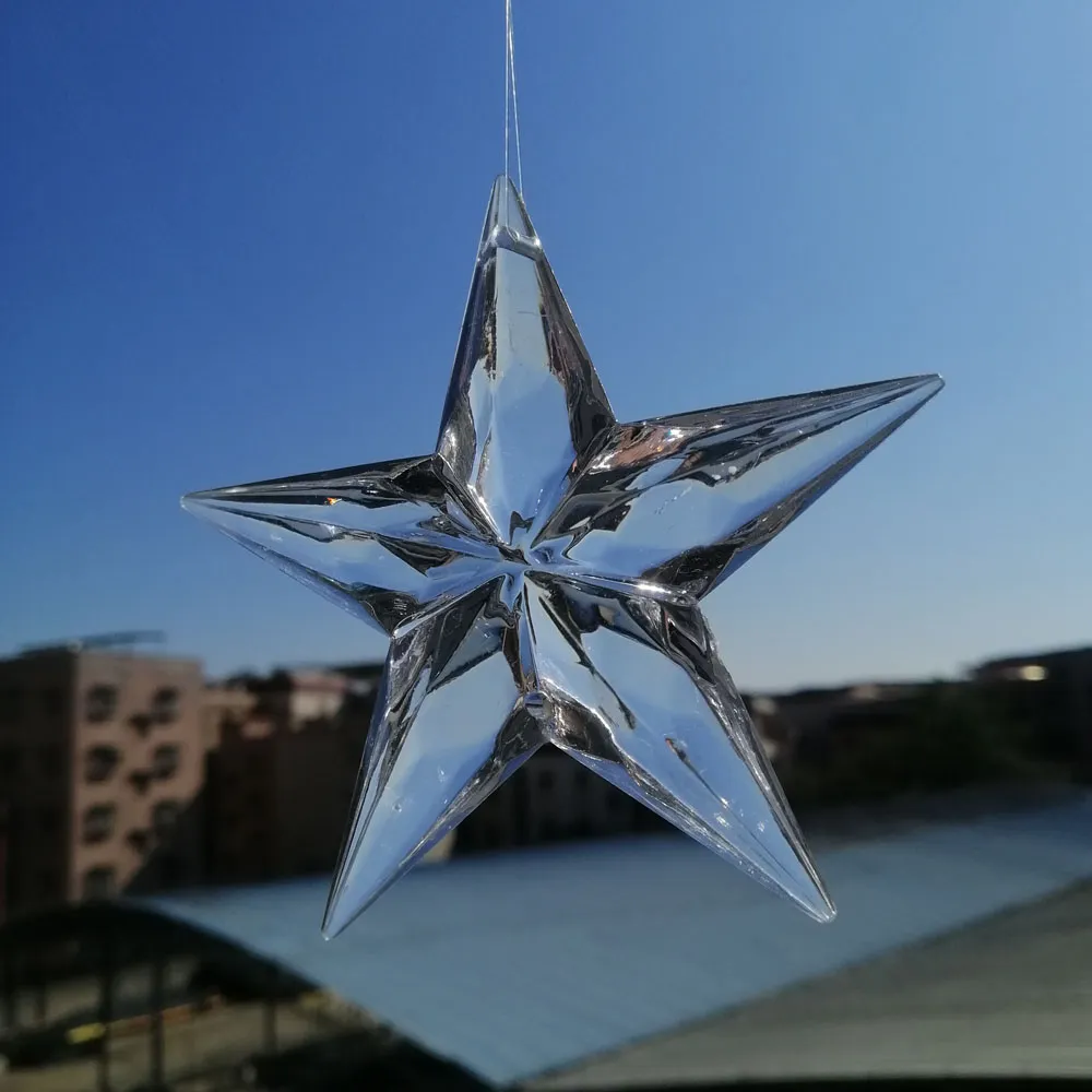 Camal 2pcs 90 mm (2 buche) Clear Acrilic Star Alaborato a forma di pendente Candatura della tenda per matrimoni Accensione dell'albero di Natale Calpato