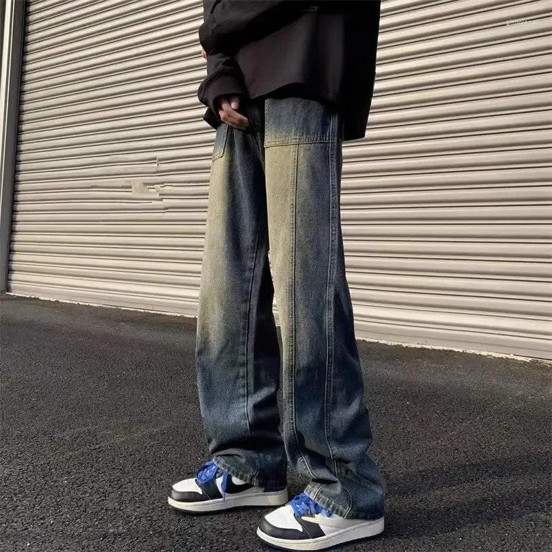 Jeans masculin 2024 Street Elastic Men Men Denim Cargo Pantalon Couleur solide COST MID TAISER PRANTER