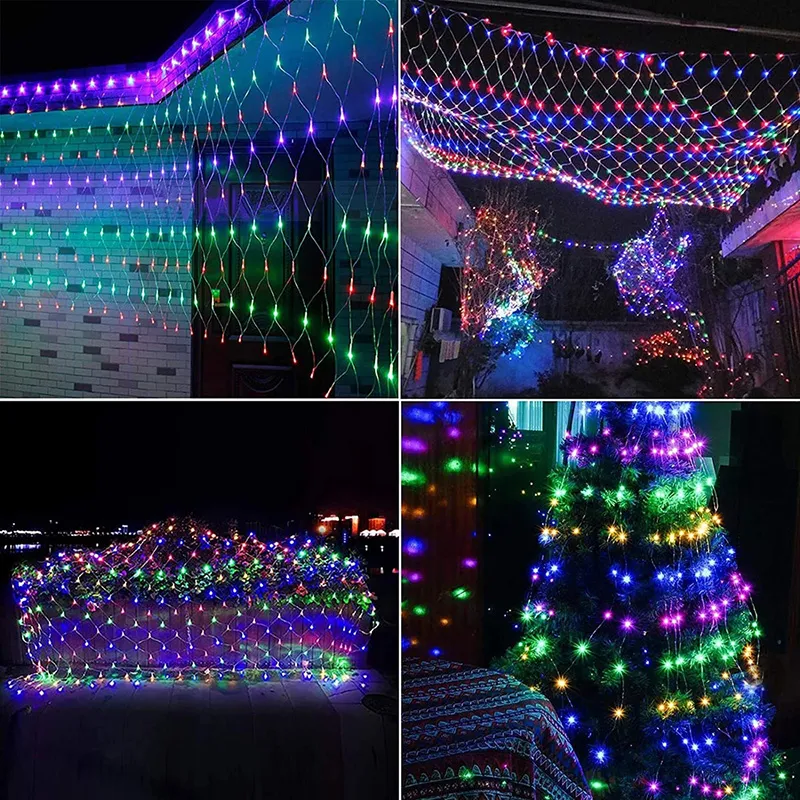 Luzes de rede solar LEDs à prova d'água com 8 modos Timer 3m x 2m Luzes de Natal ao ar livre para cercas de jardim de cercas decoração