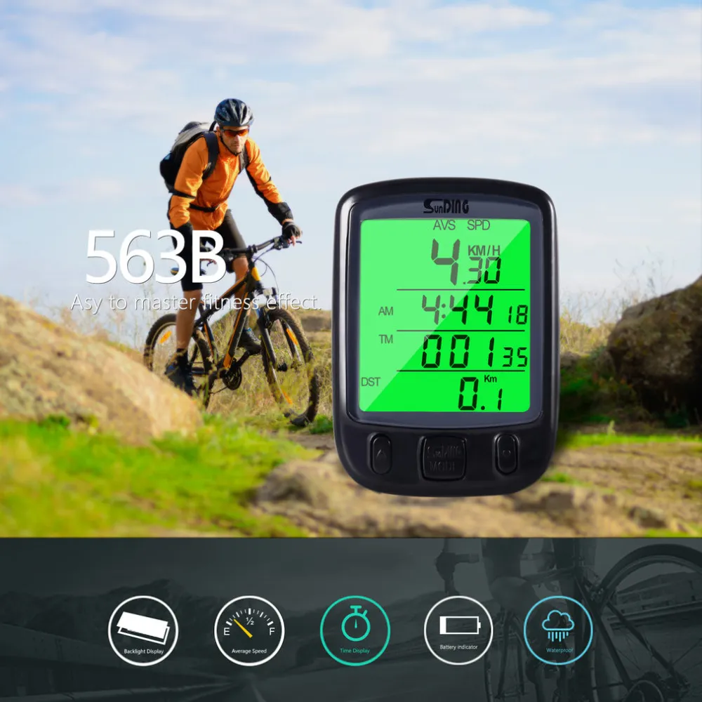 SD-563A ROAD Mountain Bike Odômetro de computador LCD LCD Speedômetro de velocidade grande à prova d'água Equipamento de bicicleta verde de backlight