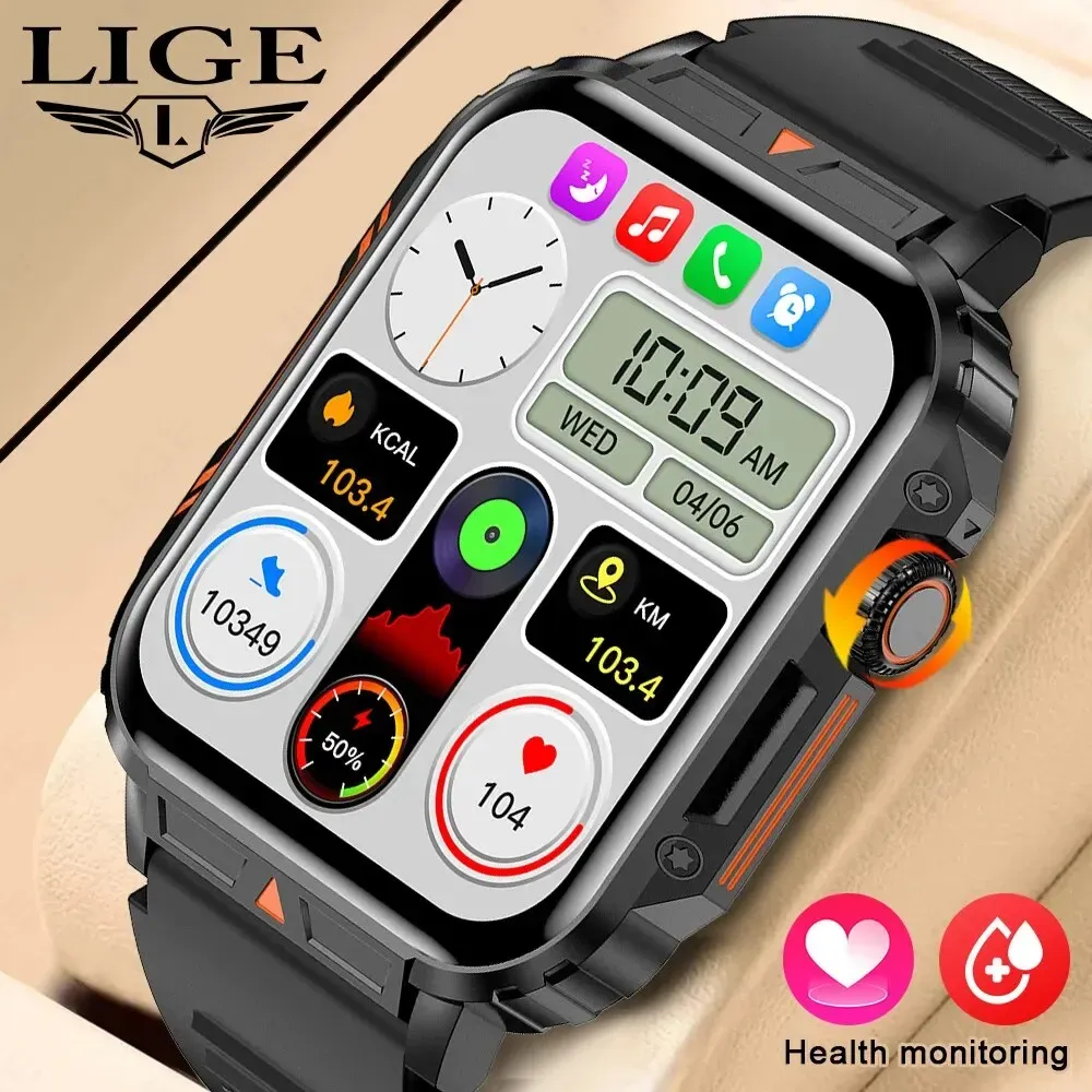 Bekijkt Lige Smartwatch 1,95 inch scherm Gezondheid Monitoring Horloges IP68 Waterdichte Sport Fitness Smart Watch voor Men Women Reloj Hombre