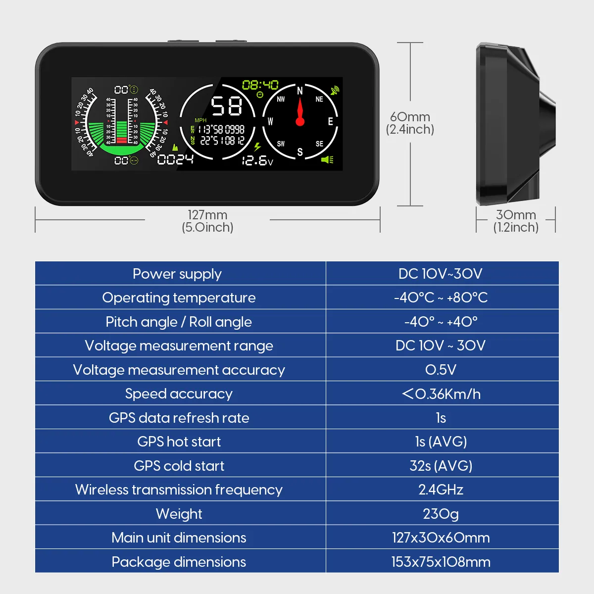 MR CARTOOL M60 Car Slope Meter Digital GPS Speedometer HUD Display