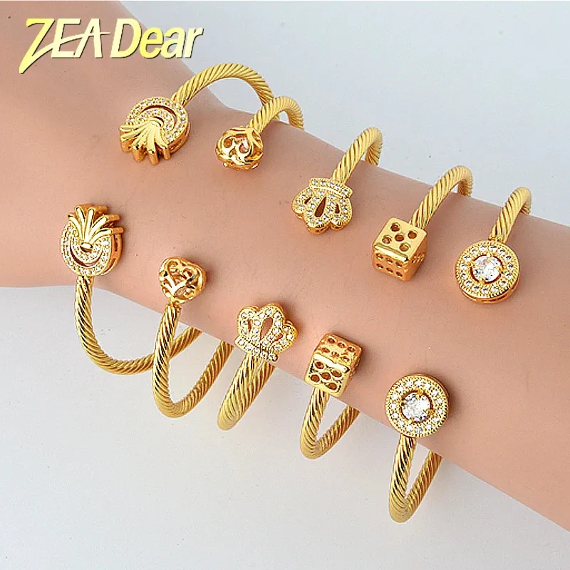 Zeadear Jewelry Oro Color Cable Cavo Bracciale per le donne Gifts zircone del velante di rame impilabili
