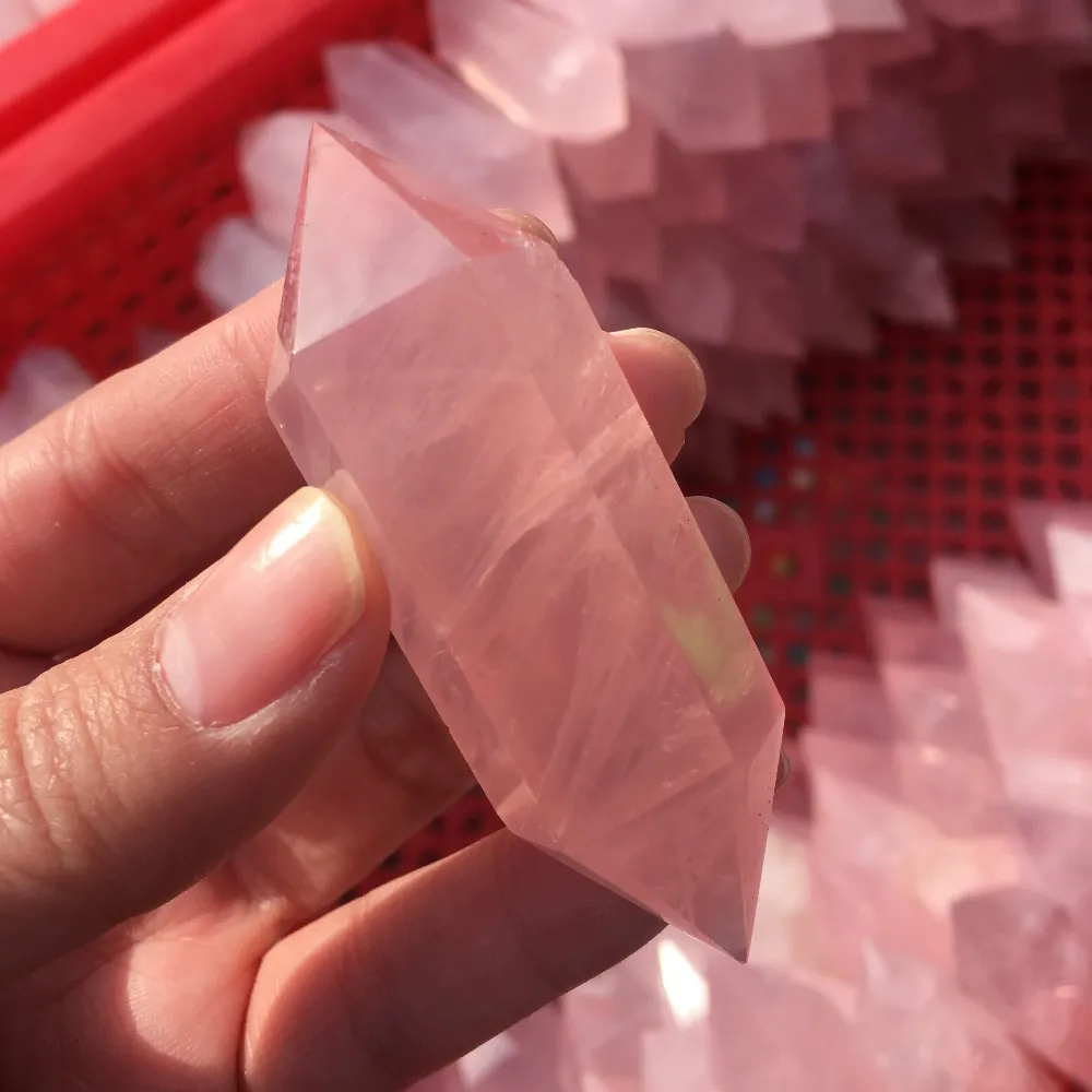 Natural Rose Pink Crystal Quartz dubbel puntig obelisk -exemplaar