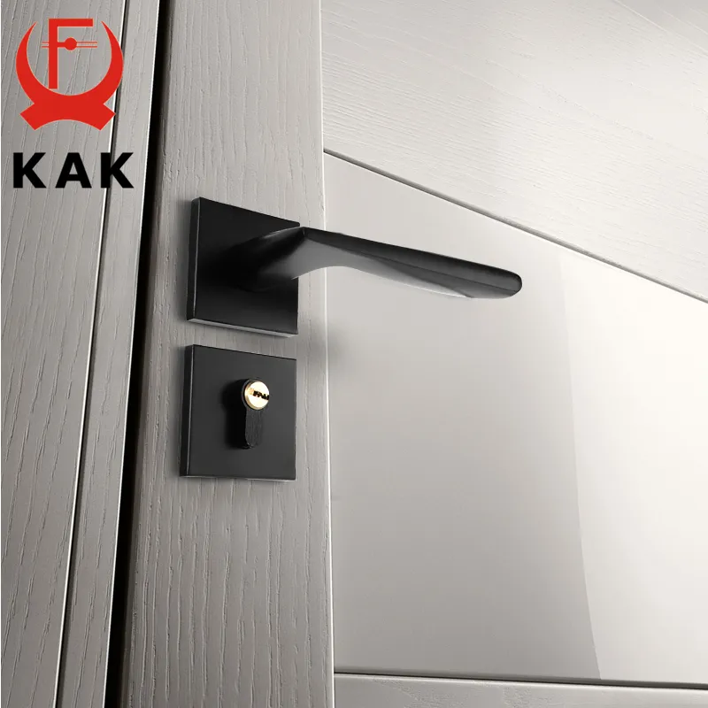 Kak Mute Black Door Lock Aluminium Alloy Interior Dörrlås Handtaget Modernt stöldstöld av trä Dörrlåsmöbler Dörr Hårdvara