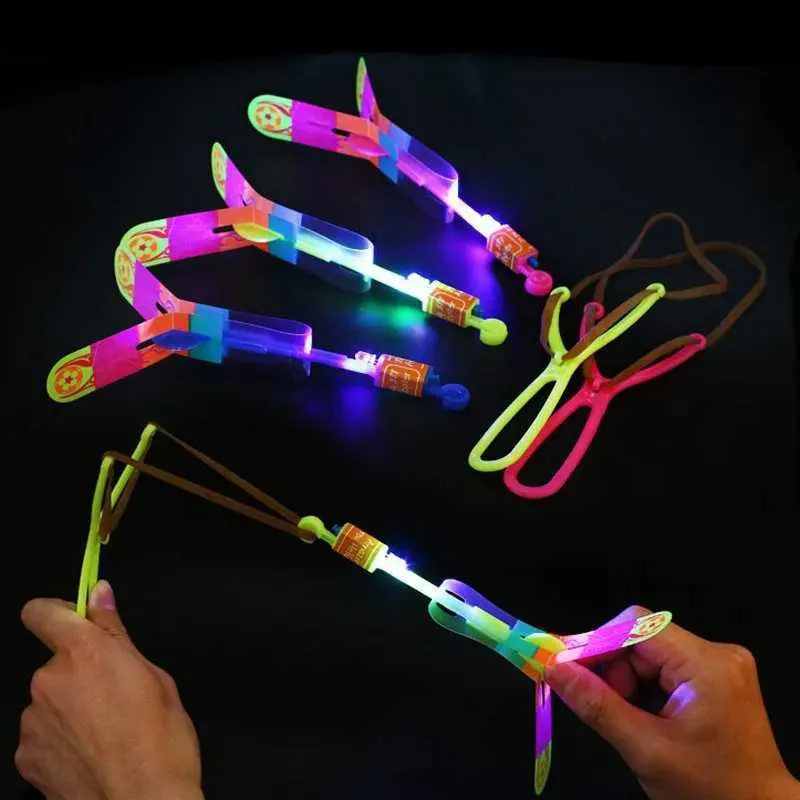 LED Flying Toys 10/20pcs Led Lighting Up Luminous Toy Flying slingshot Flying Toys Xmas Decor light Quickly fast catapult 240410