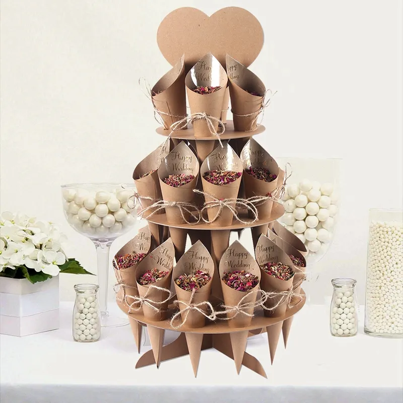 Träkorn Confetti Cone Holder Rose Torkad blomblad Petal Bröllopsdekor för bröllop Dekor By Wedding Party Decor Confetti