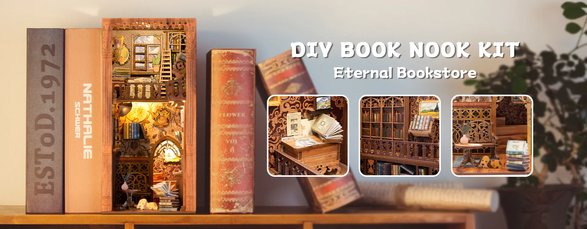 3D Wooden Puzzle Bookshelf Insert Decor DIY Book Nook Kit With Light DIY Miniature Dollhouse Model Kit Educational Birthday Gift
