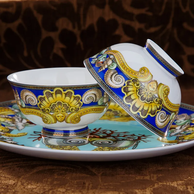 Luxe blauw oceaan bot china gerechten borden westers clubhuis luxe hart van de zee keramictableware decoratieve plaat