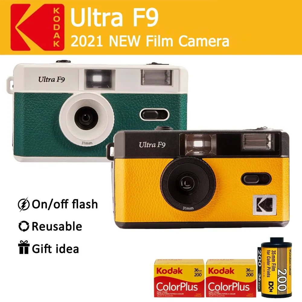 Kamera Kodak 35 mm kamera filmowa Retro Ultra F9 Focour Free Free Reoild Wbudowane w Flash Lots Colors With Film Pakiet