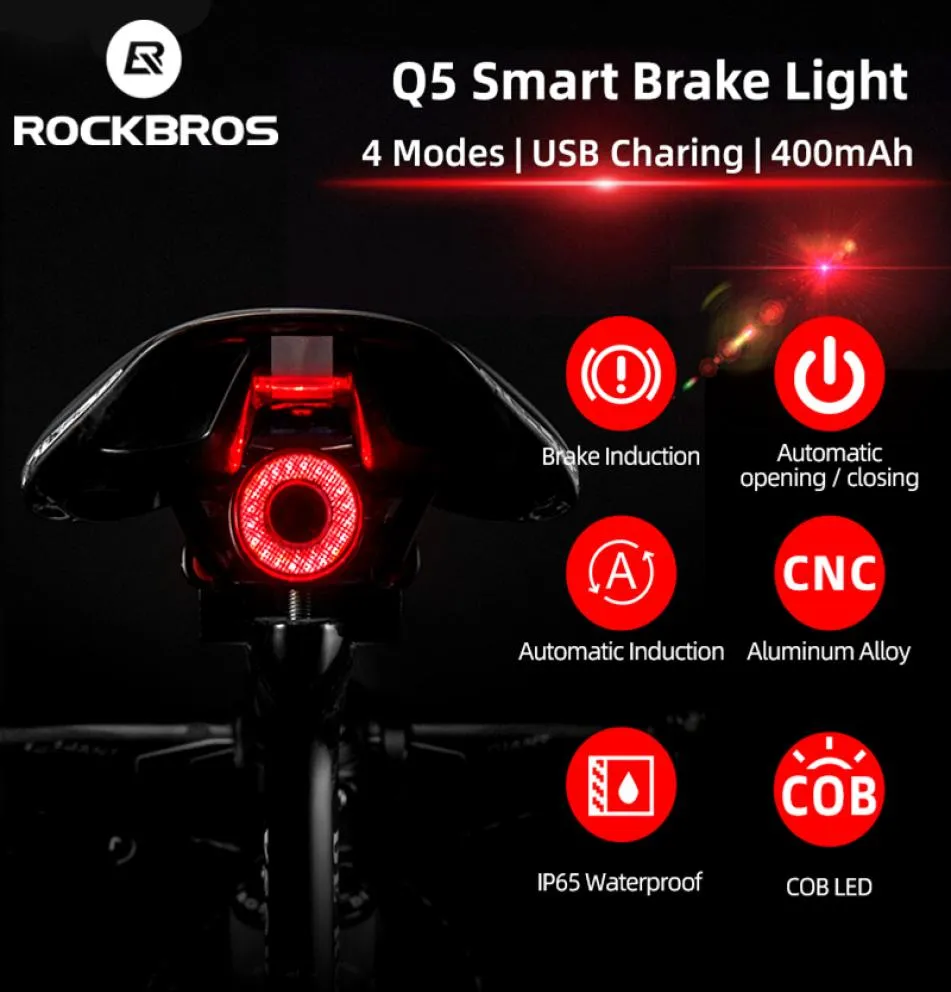 Rockbros Bicycle Smart Trable Sensing Light Auto Startstop Ipx6 Водонепроницаемый светодиодный зарядка велосипедные велосипедные аксессуары1761275