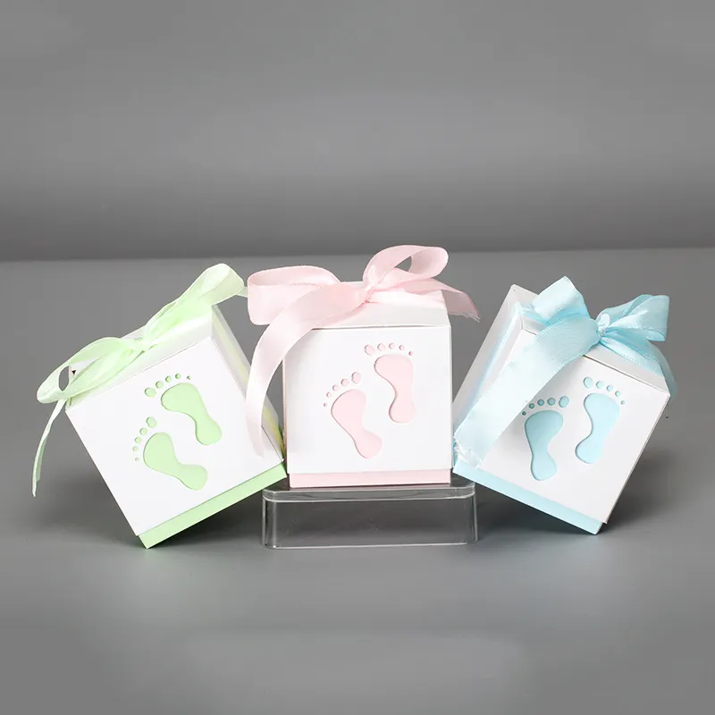 10pcs / lot des pieds de bébé forme de mariage Boîte de bonbons de mariage Mariage Charme Favoule Faveur de bonbons Boîtes de mariage Gift Hold Sac avec ruban