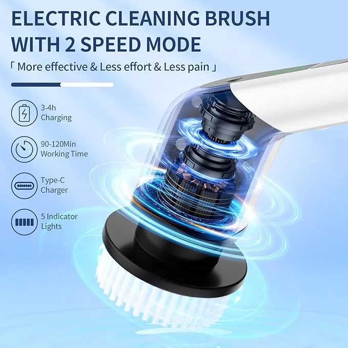 Electric Spin Scrubber, Power Scrubber with Telescopic Rod & 7 Replaceable Brush, Cordless Spin Scrubber for Cleaning Bathroom, Shower Cleaning Brush for Tile Floor