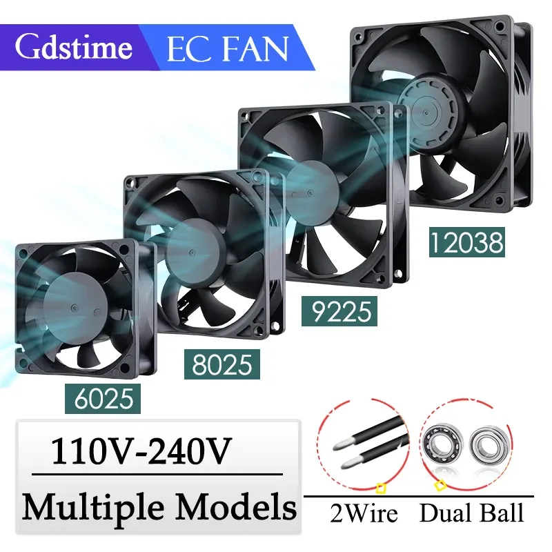 Kylning 1 bit GDSTIME EC 110V 120V 220V 240V 80mm 90mm 120mm PC Cooler Fan 80x80x25mm 8cm 2Line Electric Axial Computer Coyler Cooler