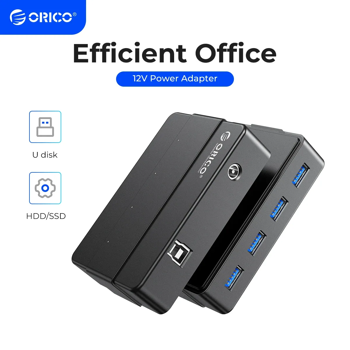 Hubs orico 4 porty USB 3.0 Hub 5 Gbps Super prędkość przenośny rozdzielacz USB z adapterem mocy 12V do akcesoriów na pulpicie laptopa