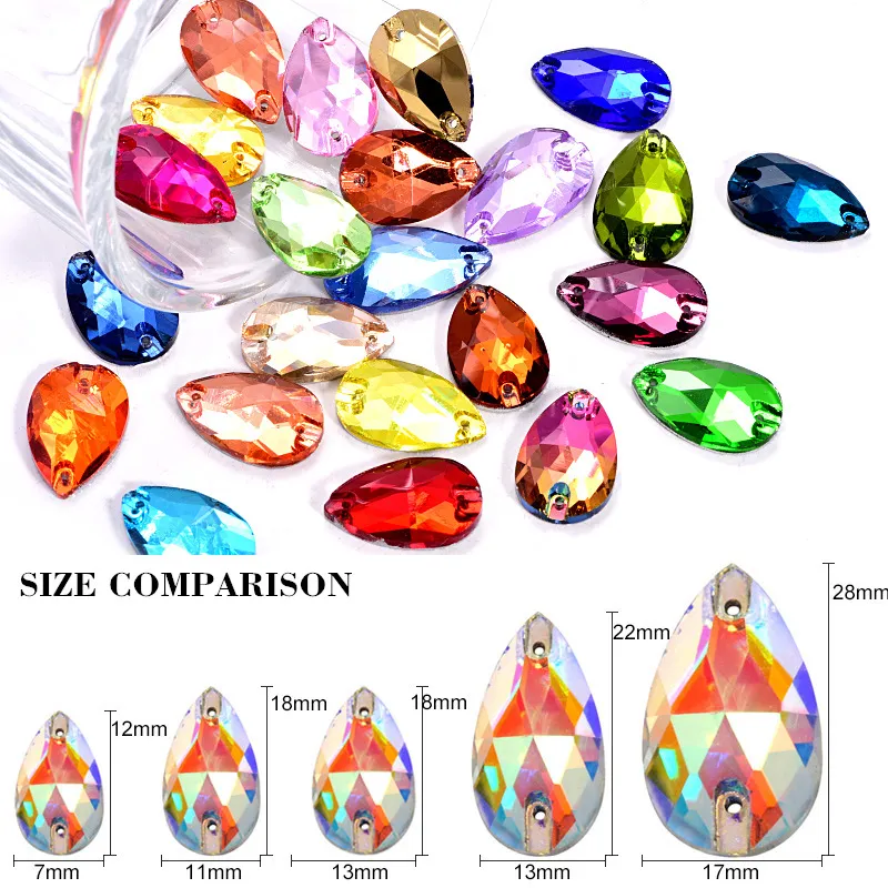 Mixed Shape Crystal AB Rhinestones - Flatback Glass With 2 Holes - Sew On Craft Stones