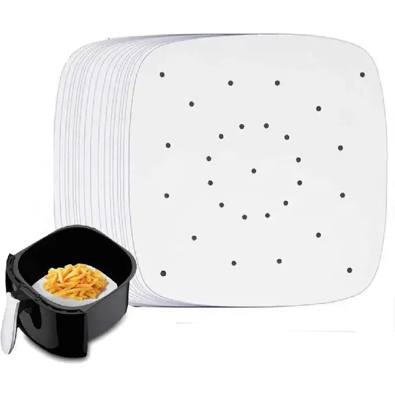 100pcs Air Fryer Pergamin wkładki papierowe 9 -calowe Papier do pieczenia kwadrat Perforowany pergamin do gotowania na patelnię na parowce