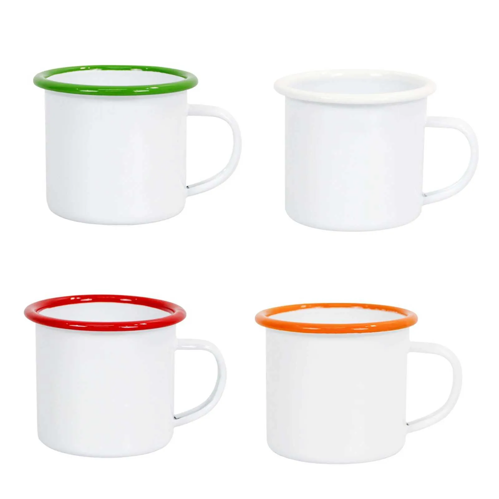 Mokken 24 -stks 12oz Sublimatie Blanco Wit Email Mok met kleurrijke randoverdracht Afdrukken Melk koffie Mok Cup Tumbler voor bulk Groothandel 240410