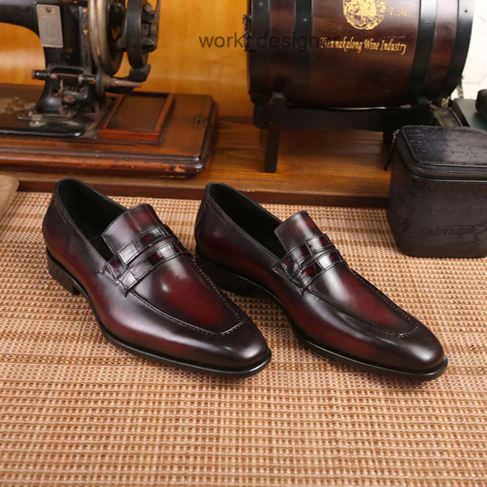 Berluti High End Erkek Lefu Cowhide üst ve timsahlı deri çapraz çubuklu resmi ayakkabılar orijinal deri taban saf el boyalı DU2V