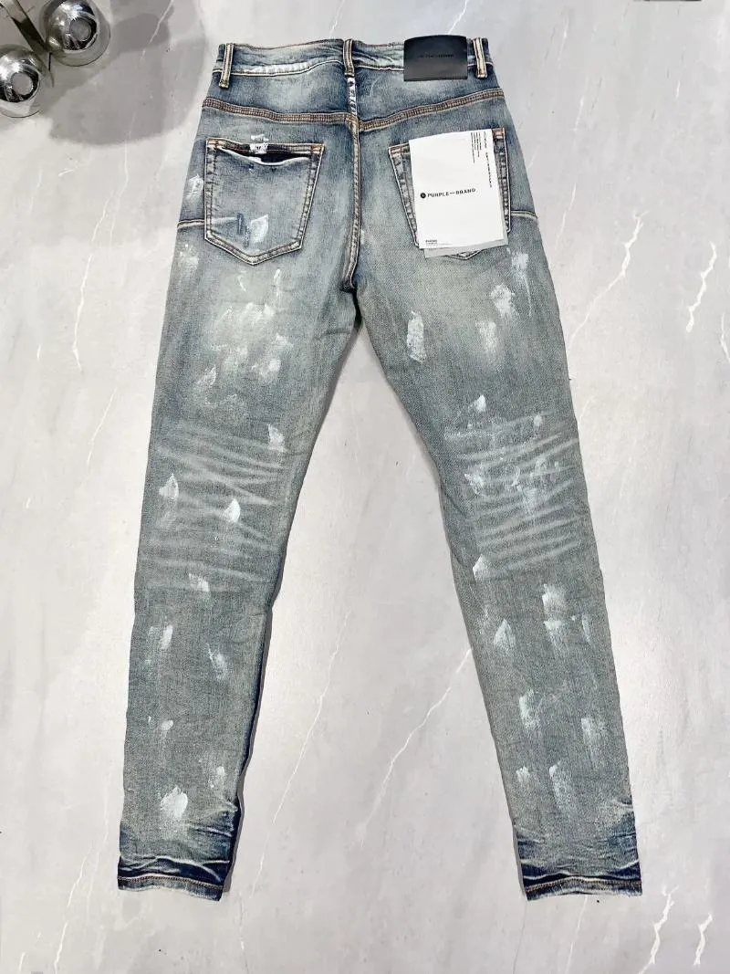 Pantalon pour femmes jeans de marque violette 1: 1 avec des trous de peinture de rue haute réparation de qualité de la mode basse hauteur denim maigre