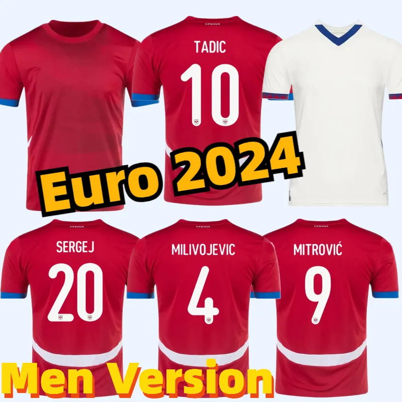 Serbia Soccer Jersey 2024 Euro Cup Milivojevic Mitrovic Tadic Sergej 24 25 Home Away White Football Shirts Kit per bambini adulti kit