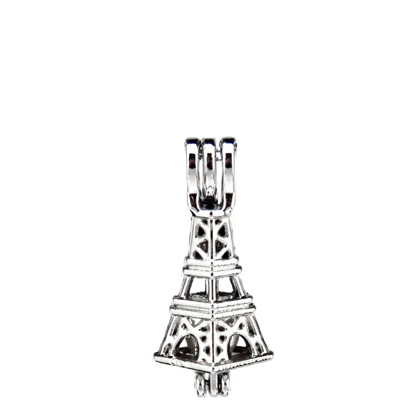 charme liso Eiffel Tower Pearl Cage Locket Aromaterapia Pulseira de colar de pingente do difusor para joias de presentes em massa