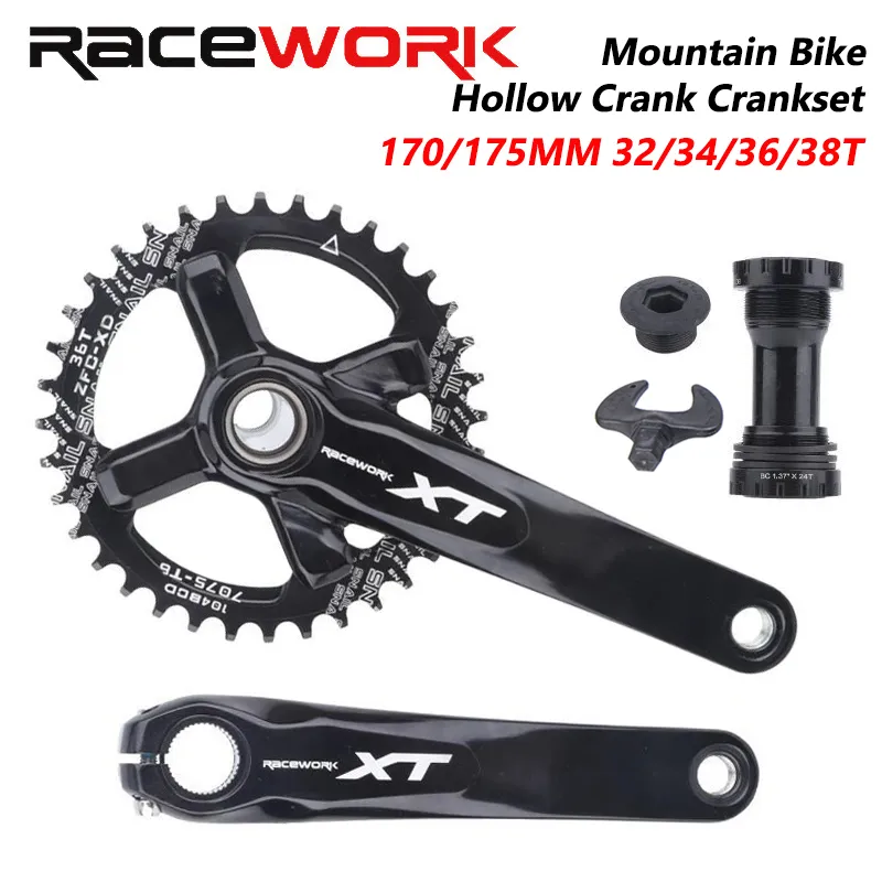 Racework XT CRANK BICYLE 104BCD ALLIME ALLIAGE MTB CRANKSET avec BB 170mm 175 mm Black Black 32T 34T 36T 38T WHIELEEL