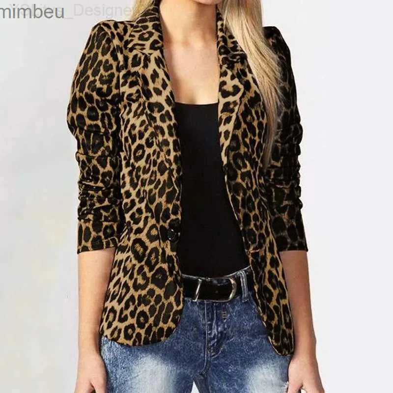 Kvinnors kostymer blazers mode kvinnors blazer kontor kvinnor leopard tryck topp plus storlek billig grossistknapp jacka tunt kostym smal passande vår sommar c240410