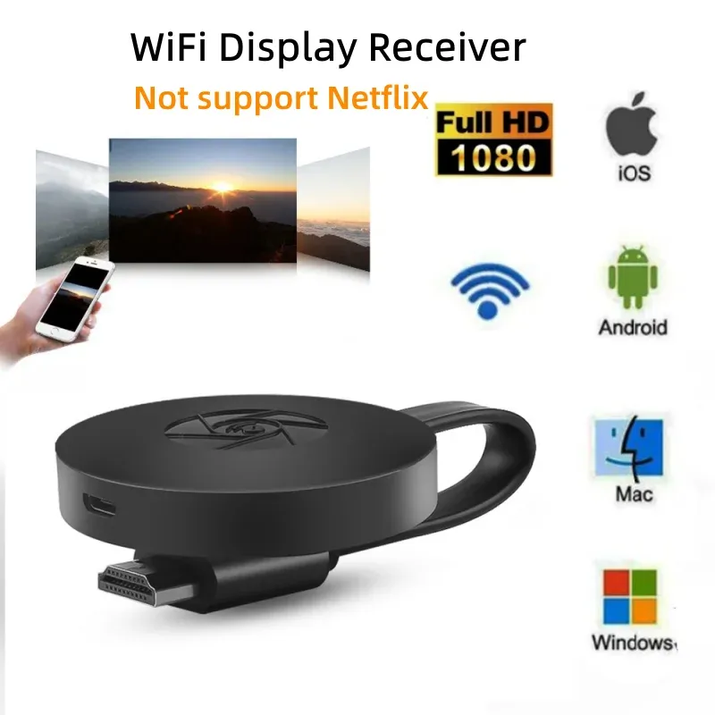 Boîte 2.4G 4K pour Mirascreen TV Stick Dongle CROME CAST HDMICOMPATIBLE Wiless WiFi Display Receiver pour iOS Téléphone Android A TV