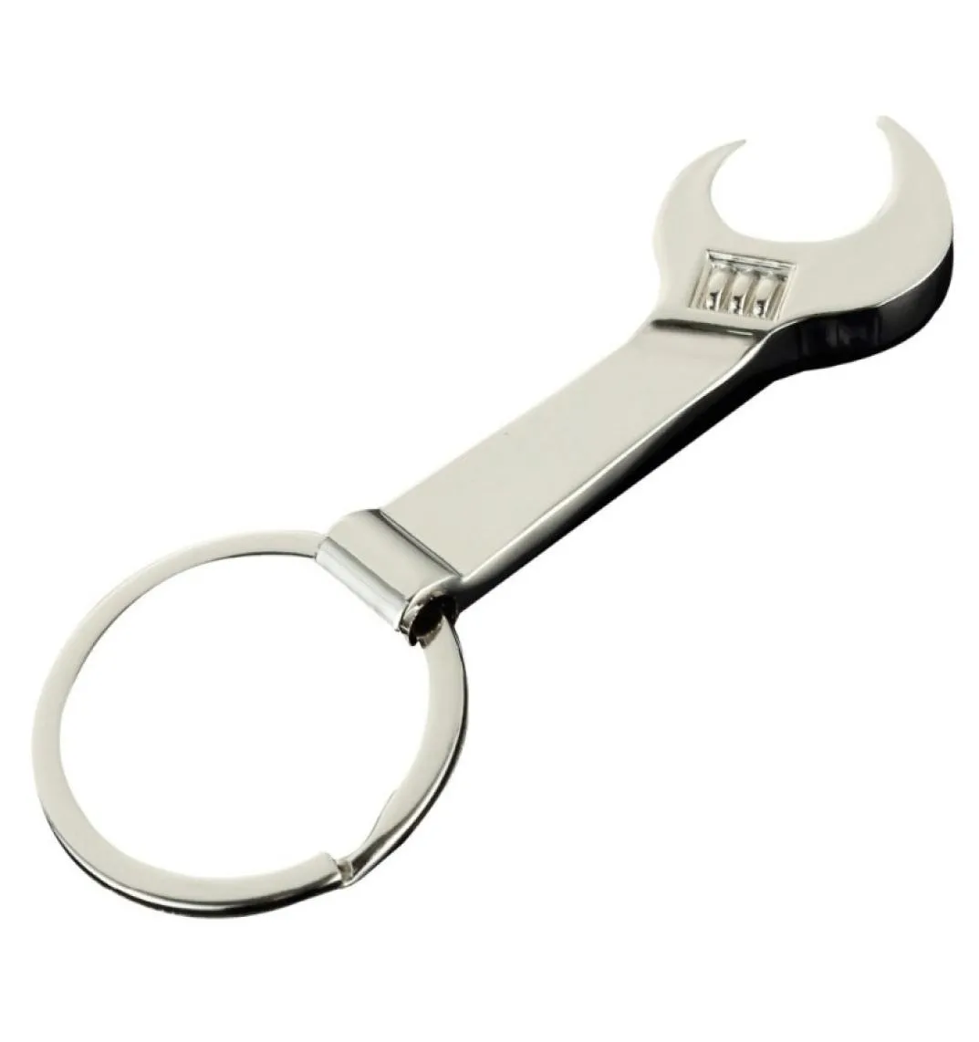 Ecofriendly Silver stainless steel Wrench Spanner Beer Bottle Opener Key Chain Keyring Gift Kitchen Tools whole5144790