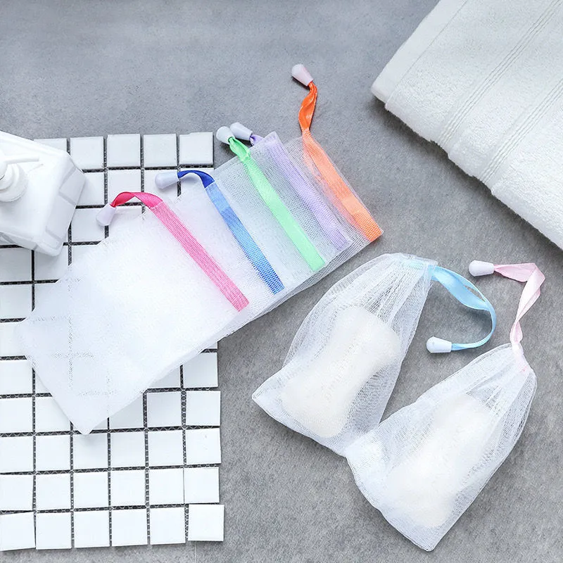 10 Pcs/Pack Handmade Soap Bubble Mesh Bags Double-layer soap net Foaming Net Exfoliating For Body Facial Cleaning (Random Color)